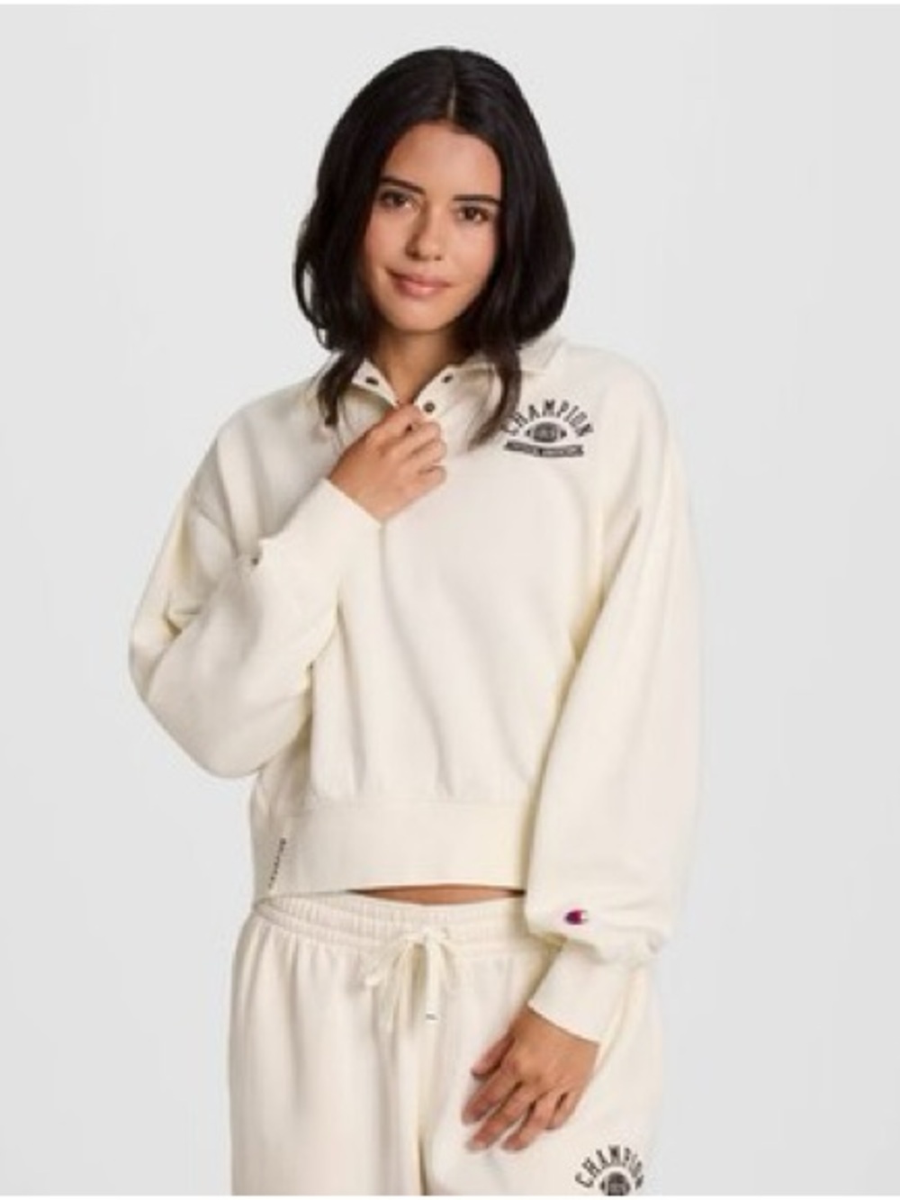 Champion long sleeve fleece ¼ snapped cropped pullovers cream 🏈 football